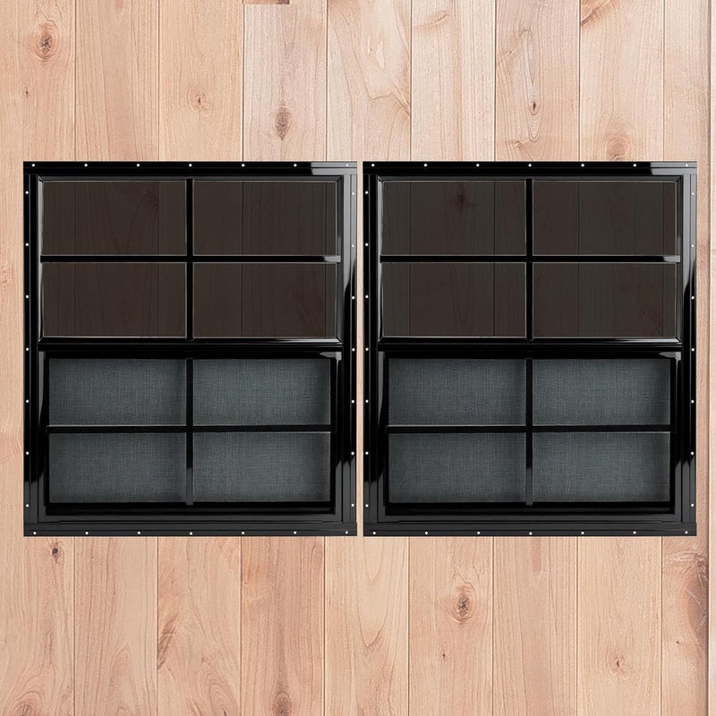 Shineforu 18" x 23" Black Shed Windows 2 Pack,Small Windows with Tempered Glass - Flush Mount | Ultimate Choice for Chicken Coop, Greenhouse, Garage, Playhouse - Image 1